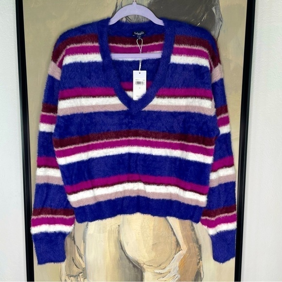 SPLENDID Fuzzy Ultra Soft Striped Eyelash Sweater Crop Top - Picture 1 of 8